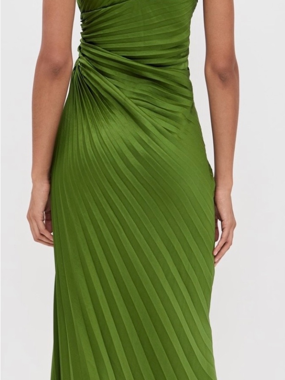 A.L.C. One-Shoulder Green Pleated maxi Evening Dress - Picture 2 of 5
